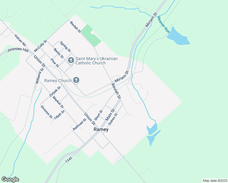 map of restaurants, bars, coffee shops, grocery stores, and more near Railroad Street in Ramey