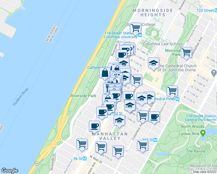 map of restaurants, bars, coffee shops, grocery stores, and more near in New York