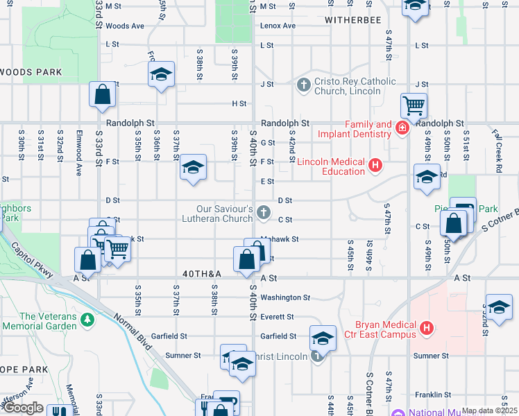 map of restaurants, bars, coffee shops, grocery stores, and more near in Lincoln