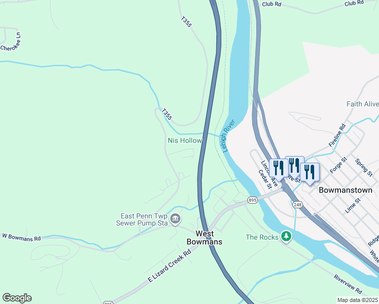map of restaurants, bars, coffee shops, grocery stores, and more near 122 Horseshoe Lane in Lehighton