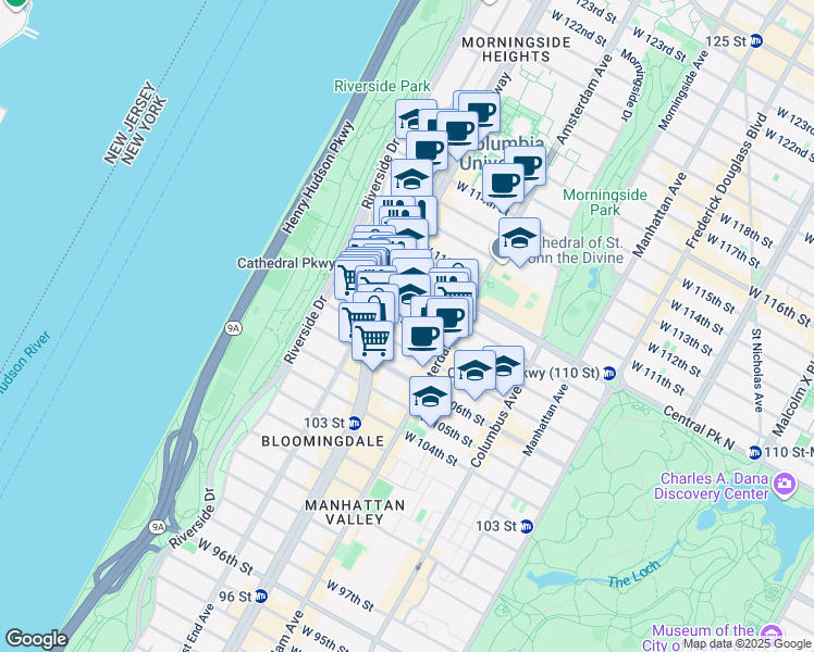map of restaurants, bars, coffee shops, grocery stores, and more near in New York