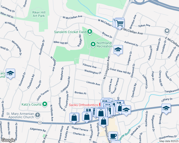 map of restaurants, bars, coffee shops, grocery stores, and more near Washington Court in Livingston