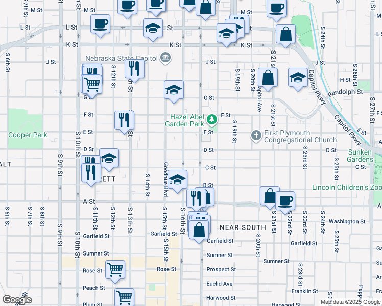 map of restaurants, bars, coffee shops, grocery stores, and more near in Lincoln