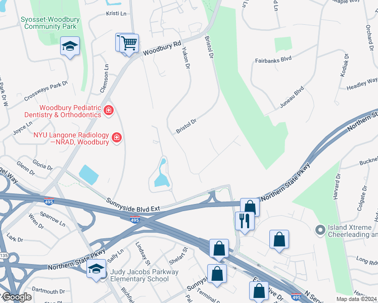 map of restaurants, bars, coffee shops, grocery stores, and more near 161 Yukon Drive in Woodbury