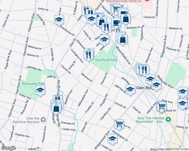 map of restaurants, bars, coffee shops, grocery stores, and more near 28 Willowdale Avenue in Montclair