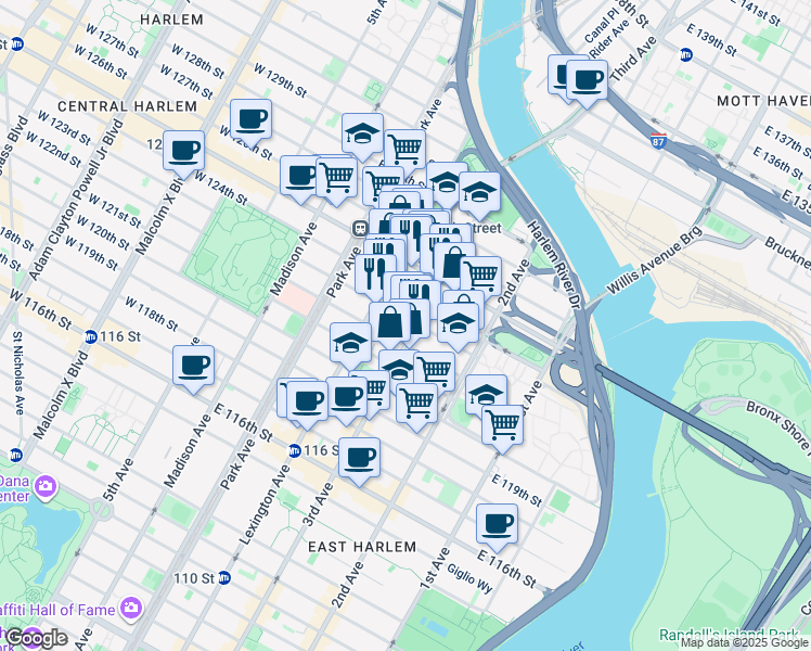 map of restaurants, bars, coffee shops, grocery stores, and more near in New York