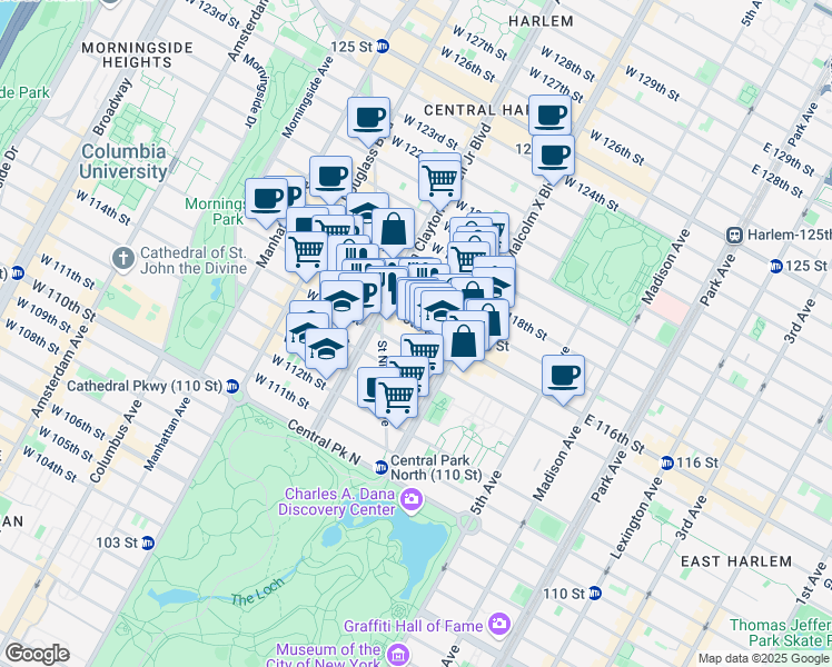 map of restaurants, bars, coffee shops, grocery stores, and more near 141w West 116th Street in New York
