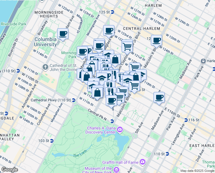 map of restaurants, bars, coffee shops, grocery stores, and more near in New York