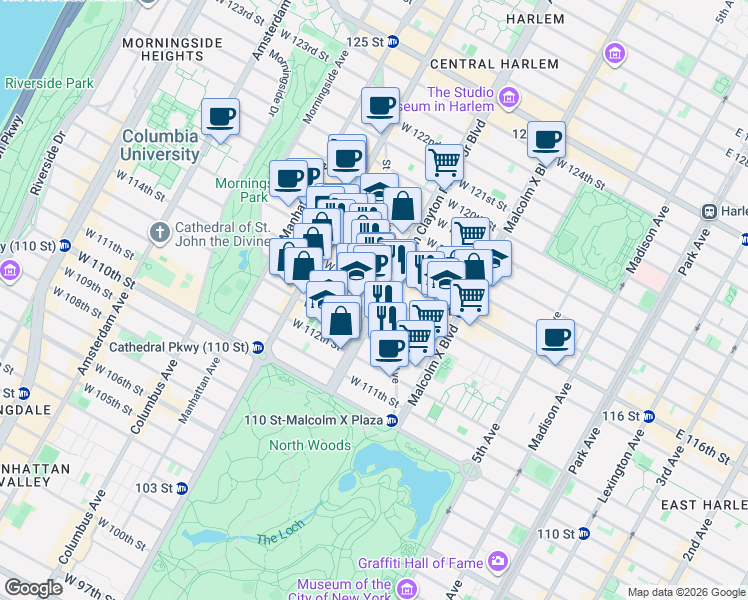 map of restaurants, bars, coffee shops, grocery stores, and more near in New York