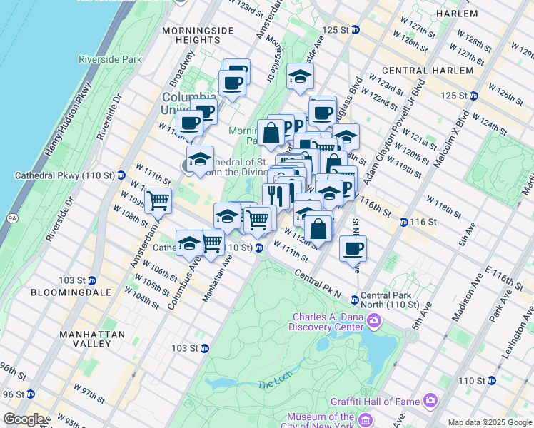 map of restaurants, bars, coffee shops, grocery stores, and more near in New York