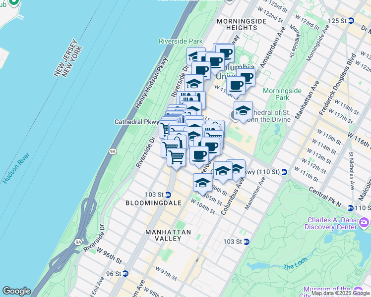 map of restaurants, bars, coffee shops, grocery stores, and more near in New York