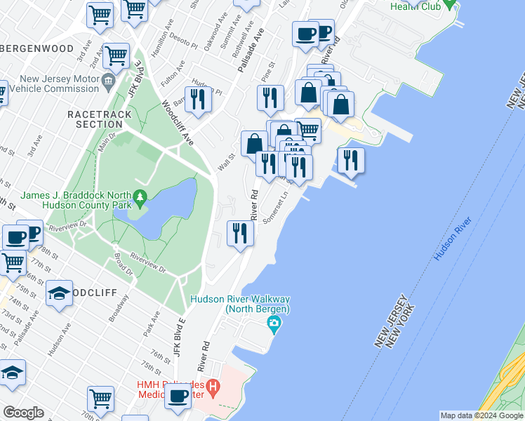 map of restaurants, bars, coffee shops, grocery stores, and more near 4 Pembroke Place in Edgewater