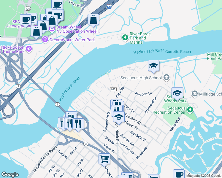 map of restaurants, bars, coffee shops, grocery stores, and more near in Secaucus