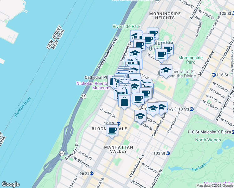 map of restaurants, bars, coffee shops, grocery stores, and more near in New York