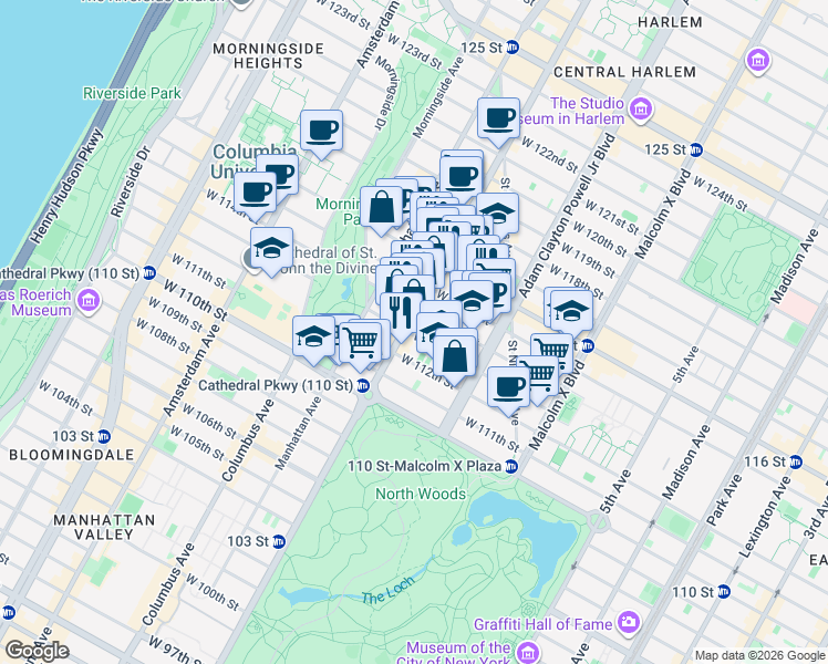 map of restaurants, bars, coffee shops, grocery stores, and more near in New York