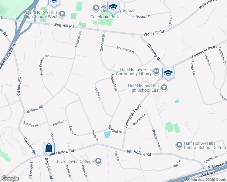 map of restaurants, bars, coffee shops, grocery stores, and more near 31 Highfield Drive in Dix Hills