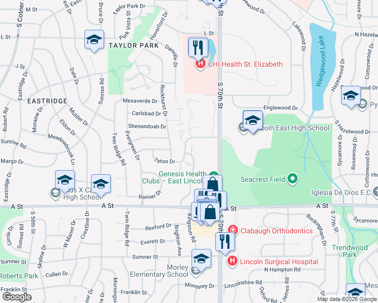 map of restaurants, bars, coffee shops, grocery stores, and more near 1128 Silver Ridge Road in Lincoln