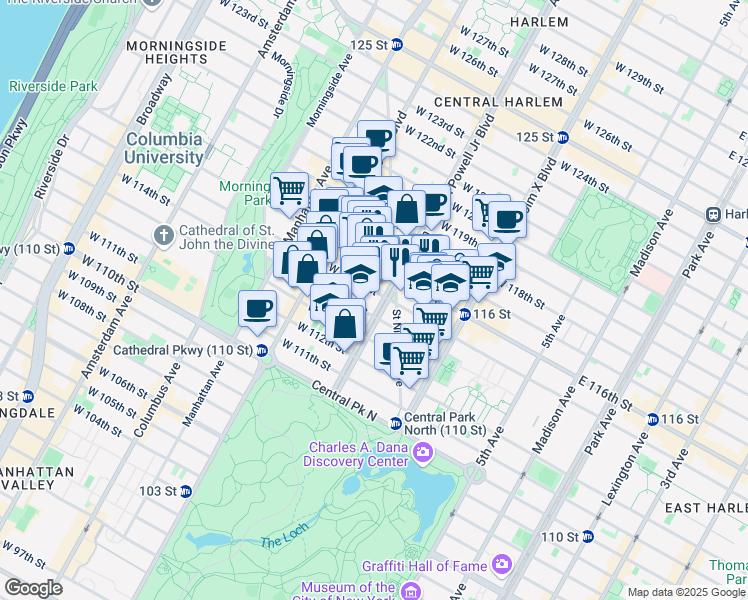 map of restaurants, bars, coffee shops, grocery stores, and more near in New York