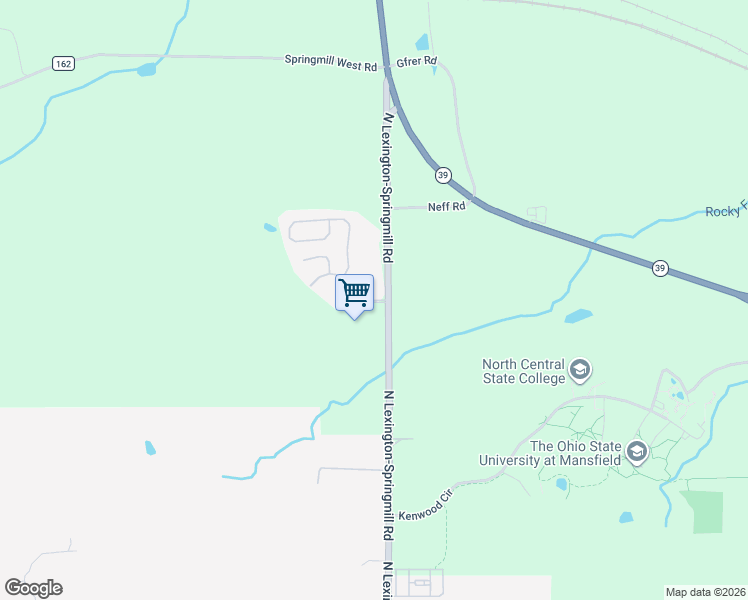 map of restaurants, bars, coffee shops, grocery stores, and more near 1835 North Lexington-Springmill Road in Mansfield