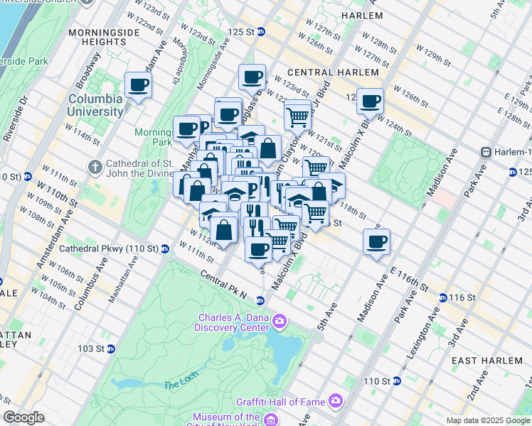 map of restaurants, bars, coffee shops, grocery stores, and more near in New York
