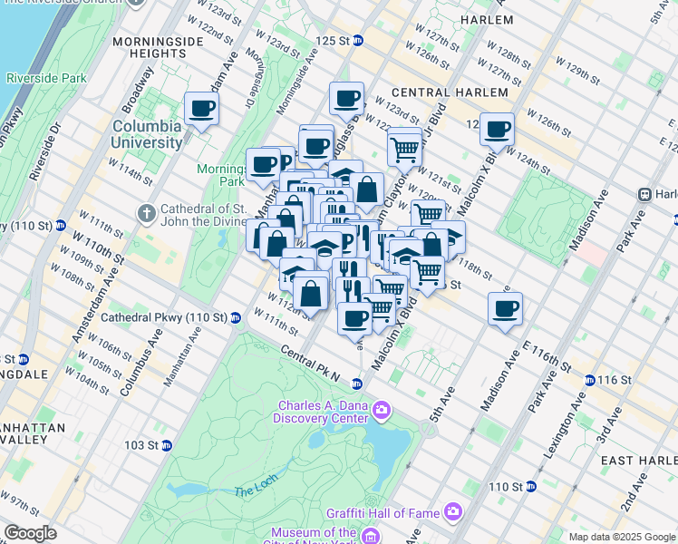 map of restaurants, bars, coffee shops, grocery stores, and more near in New York