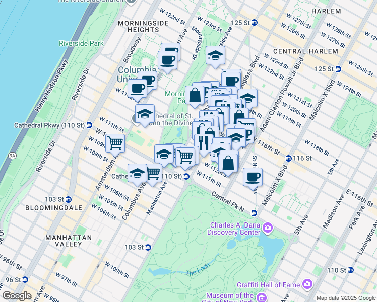 map of restaurants, bars, coffee shops, grocery stores, and more near in New York