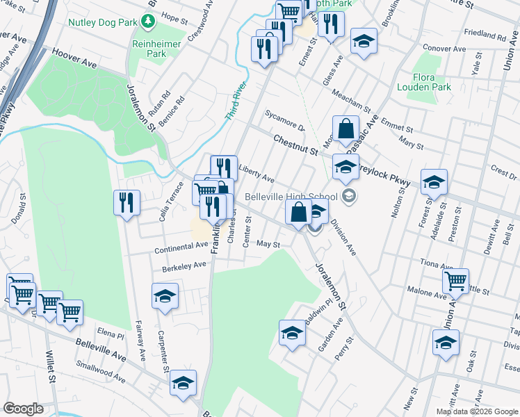 map of restaurants, bars, coffee shops, grocery stores, and more near 16 Ligham Street in Belleville