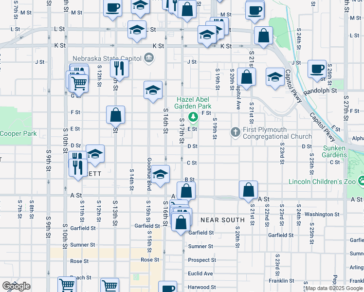 map of restaurants, bars, coffee shops, grocery stores, and more near in Lincoln