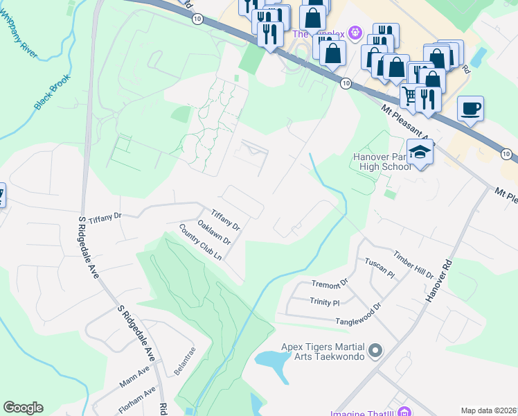 map of restaurants, bars, coffee shops, grocery stores, and more near 54 Silver Spring Court in East Hanover