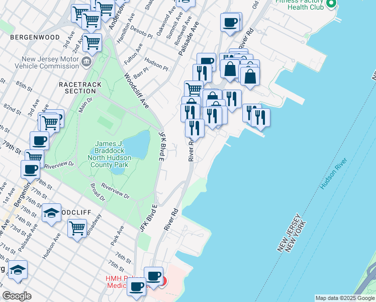 map of restaurants, bars, coffee shops, grocery stores, and more near 4 Pembroke Place in Edgewater