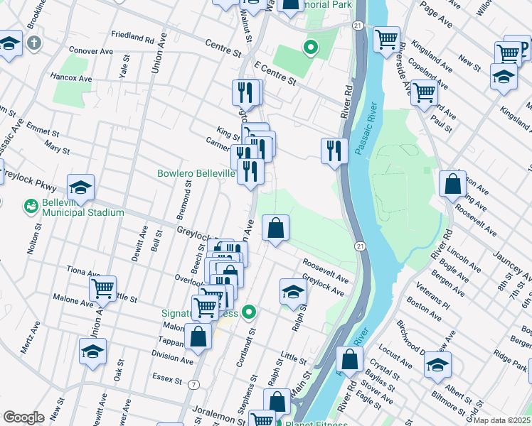 map of restaurants, bars, coffee shops, grocery stores, and more near 632 Washington Avenue in Belleville