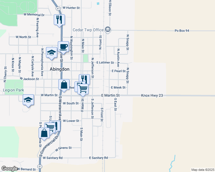 map of restaurants, bars, coffee shops, grocery stores, and more near 100 North Harshbarger Street in Abingdon
