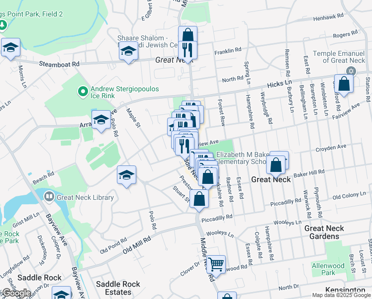 map of restaurants, bars, coffee shops, grocery stores, and more near 609 Middle Neck Road in Great Neck