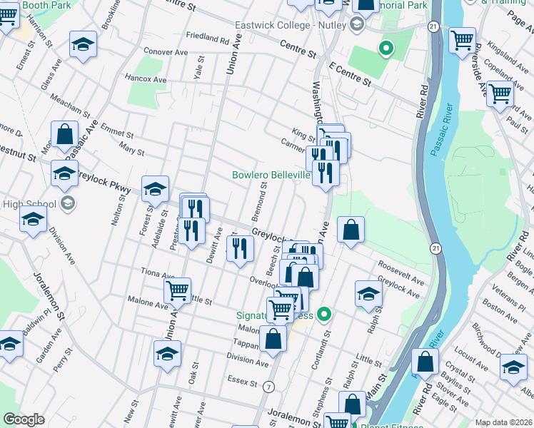 map of restaurants, bars, coffee shops, grocery stores, and more near 259 Linden Avenue in Belleville