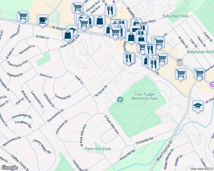 map of restaurants, bars, coffee shops, grocery stores, and more near Rittenhouse Drive in State College