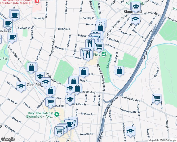 map of restaurants, bars, coffee shops, grocery stores, and more near 265 County Road 509 in Bloomfield
