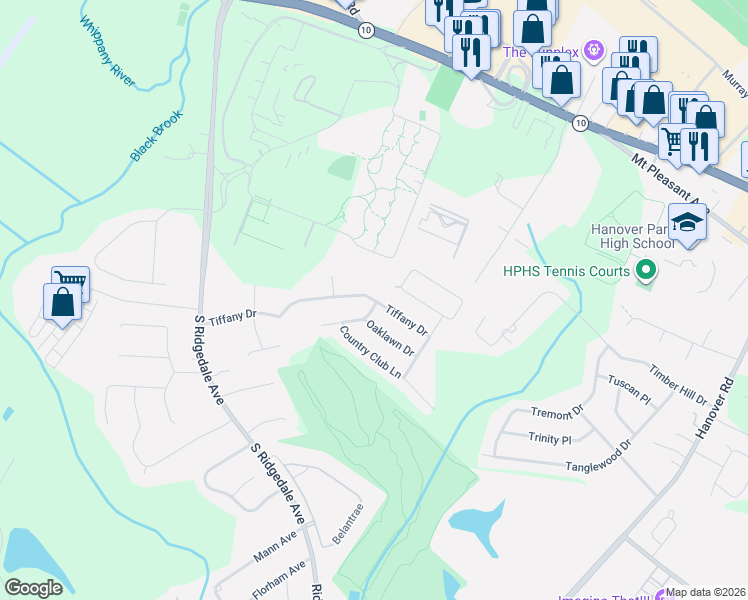 map of restaurants, bars, coffee shops, grocery stores, and more near 71 Tiffany Drive in East Hanover