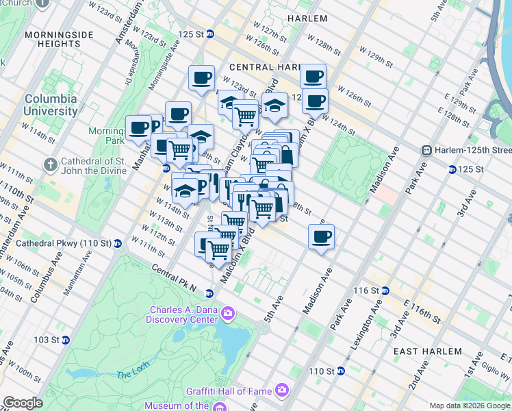 map of restaurants, bars, coffee shops, grocery stores, and more near in New York