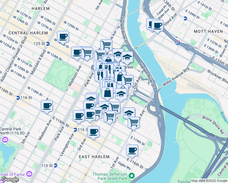 map of restaurants, bars, coffee shops, grocery stores, and more near in New York