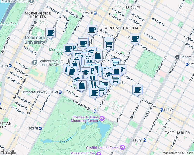 map of restaurants, bars, coffee shops, grocery stores, and more near in New York