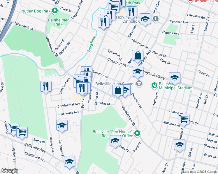 map of restaurants, bars, coffee shops, grocery stores, and more near 25 Jefferson Street in Belleville
