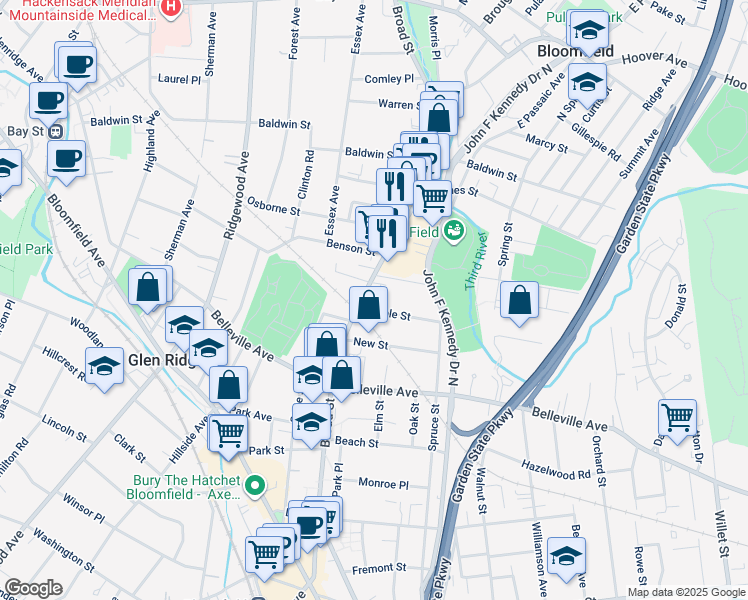 map of restaurants, bars, coffee shops, grocery stores, and more near 265 County Road 509 in Bloomfield