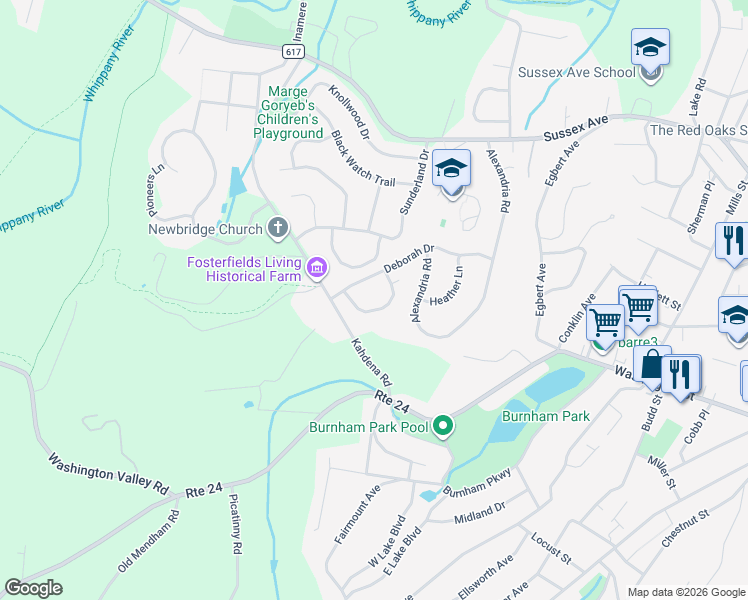map of restaurants, bars, coffee shops, grocery stores, and more near 22 Wheatsheaf Farm Road in Morristown