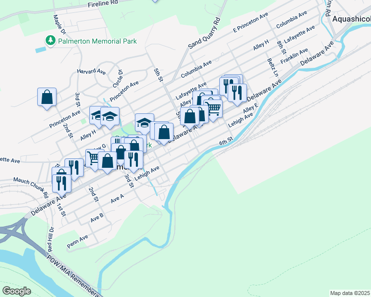 map of restaurants, bars, coffee shops, grocery stores, and more near 488 Delaware Avenue in Palmerton