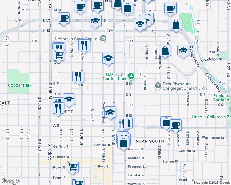 map of restaurants, bars, coffee shops, grocery stores, and more near in Lincoln