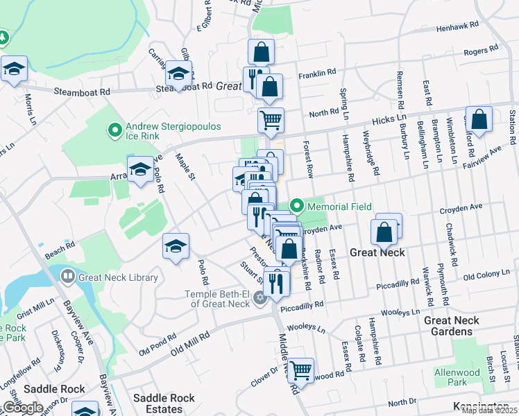 map of restaurants, bars, coffee shops, grocery stores, and more near 609 Middle Neck Road in Great Neck
