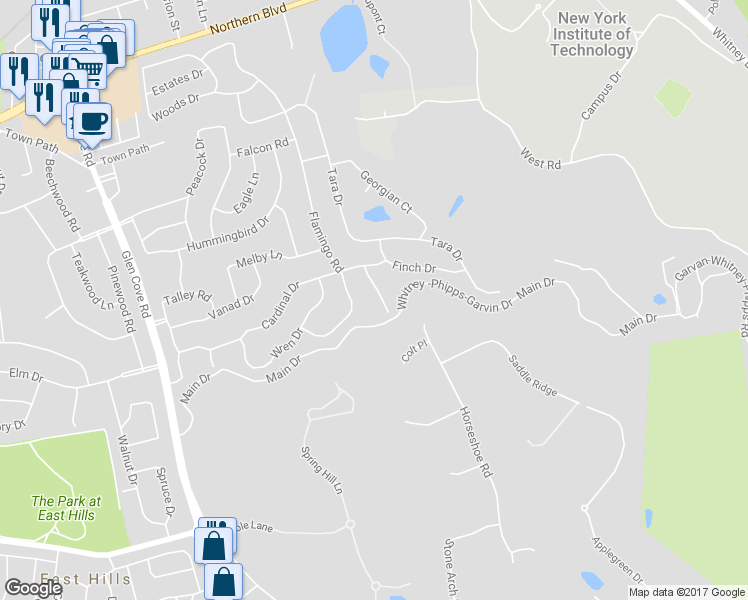 map of restaurants, bars, coffee shops, grocery stores, and more near 65 Starling Court in Roslyn