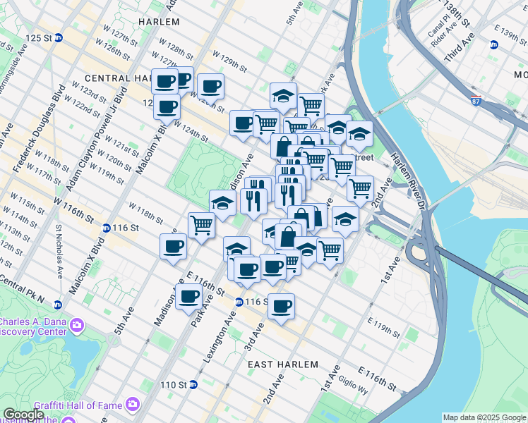 map of restaurants, bars, coffee shops, grocery stores, and more near in New York