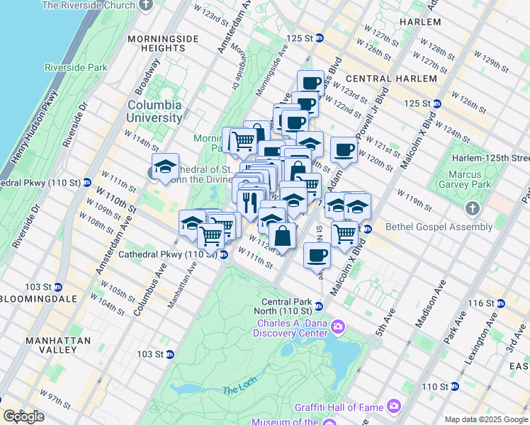 map of restaurants, bars, coffee shops, grocery stores, and more near in New York