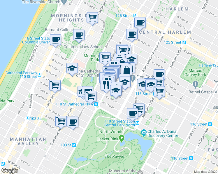 map of restaurants, bars, coffee shops, grocery stores, and more near in New York